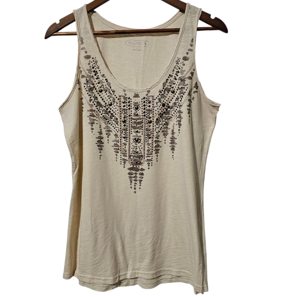 Maurices Western-Style w/Metal-embellished Pattern Tank Top – Cream, Size L